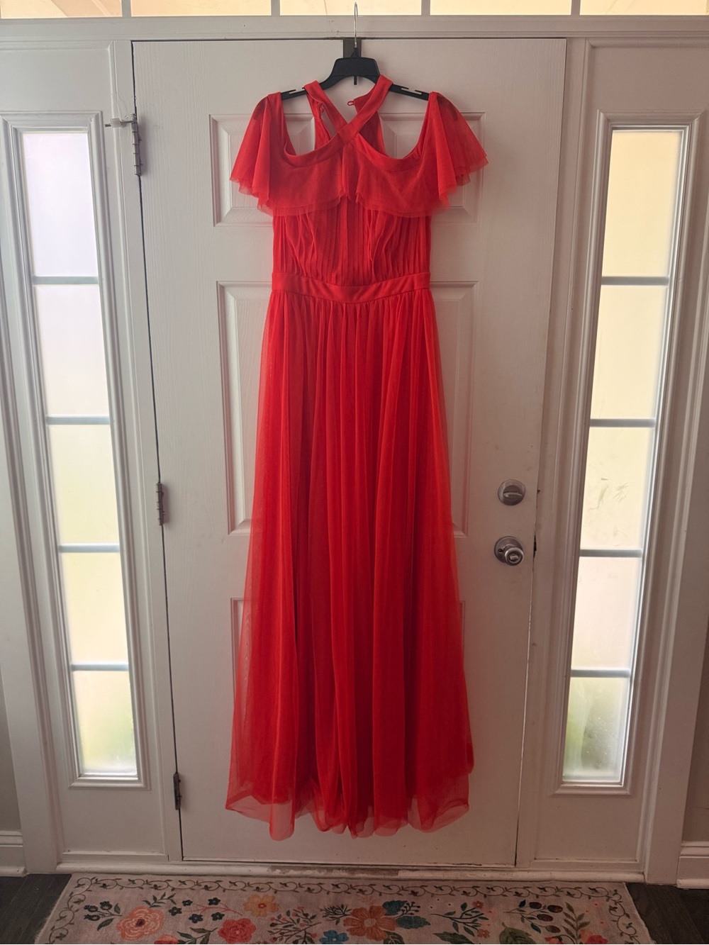 Karlie Red Maxi Dress with Sheer Overlay